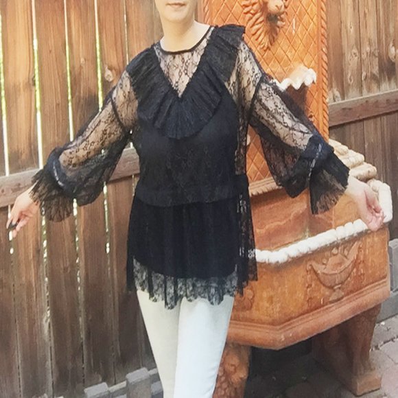 BLK Victorian Gothic French Ruffle Lace Blouse Top - Picture 1 of 8